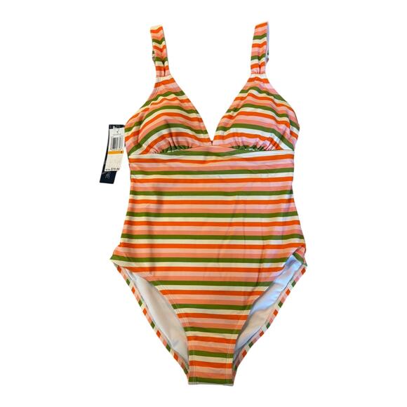 NWT Aqua Couture‎ Women’s Small One-Piece Adjustable Straps Swimsuit Striped - Picture 1 of 9